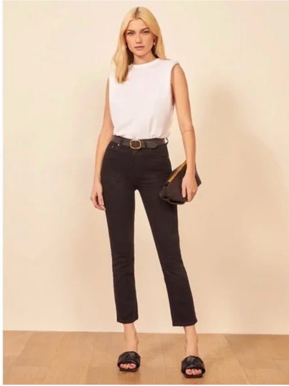 REFORMATION JEANS Liza High Straight Crop Jean Faded Black Size 25